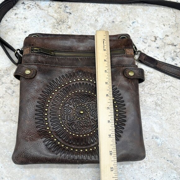 Patricia Nash Crossbody Bag Brown Leather Tooled Embossed Distressed Francesca - Picture 6 of 16